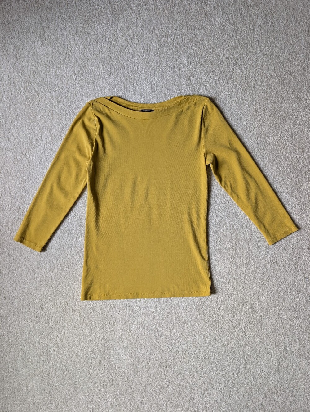 Ann Taylor Mustard Yellow Boatneck Top Medium Petite 3/4 Sleeve
